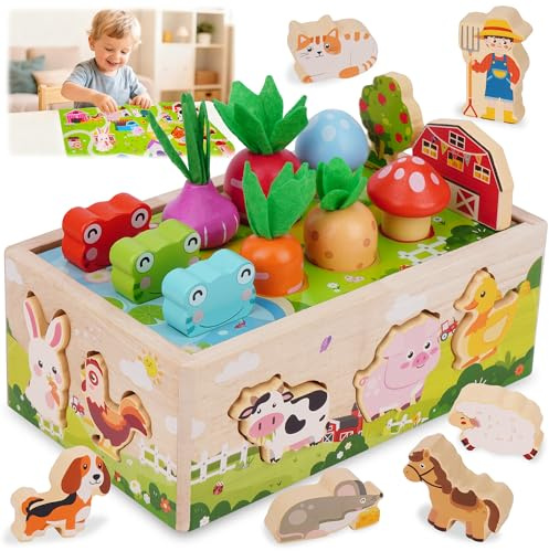 KMTJT Toddlers Montessori Wooden Toys for 1 Year Old Baby Toys 12-18 Months | Wood Educational Learning Fine Motor Skills Toys with Game Map, 1st One First Birthday Gifts for 1 2 3 Year Old Girls Boys