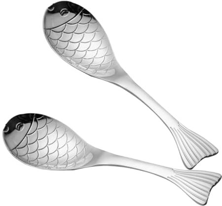 ABOOFAN 2stücke Edelstahl Servierlöffel in Fischform Zum Servieren Von Suppen Brei Und Desserts Löffelset Für Küche