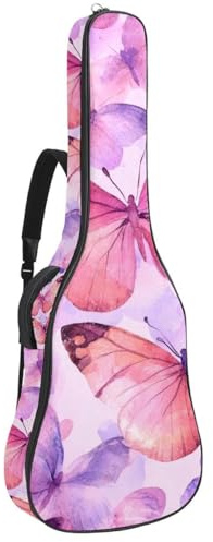 Gitarrentasche für Akustikgitarre, nahtlos, Blumen und Blätter, 101,6 cm, 101,6 cm, 106,7 cm, mit doppelt verstellbarem Schultergurt und Schlaufe zum Aufhängen auf der Rückseite, Mehrfarbig 04