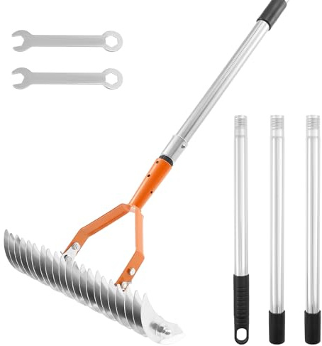 Thatch Rake Lawn Thatching Rakes Heavy Duty Dethatcher Rakes with Long Handle Robust Dethatcher Metal Rake Versatile Grass Grooming Tool for Removing Dead Grass and Clippings, Loosening Soil