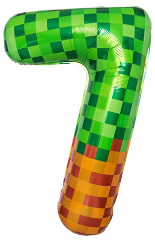 DazzJoy Pixel Geburtstagsdeko 7 Jahre Junge, Pixel Luftballon 7 Jahre Junge, Pixelmotiv 40 Zoll Luftballons Zahlen 7, Pixel Ballon 7 Geburtstag Jungen, Pixel Folienballon 7. Geburtstag Jungen