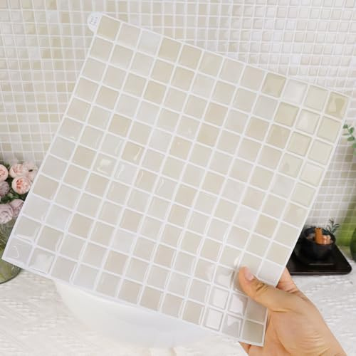 Alwayspon 10 Stück 25,4x25,4 cm 3D-Vinyl-Wandfliesenaufkleber, abziehbar und aufklebbar, selbstklebende wasserdichte Spritzschutzfliesenaufkleber zum Aufkleben für Küche, Badezimmer, Wand, Weiß