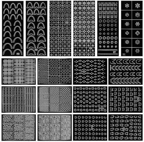 Classicseali 18 Sheet Nail Stencil,Black Airbrush Stencils for Nails, Various Patterns Nail Stencil Hollow French Design, Nails Art DIY Hand-Painted Stickers for Arts Decoration
