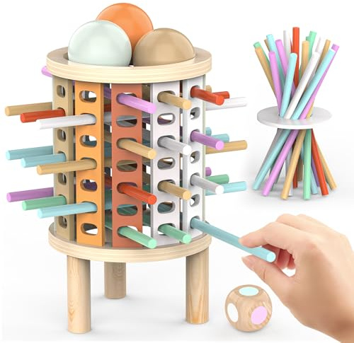 Juegos de Mesa Niños Niñas 3 4 5 6 7 8 9 10 11 12 Años, Montessori Juguetes Juego Madera Educativo Familiar para Habilidades Motoras Finas Torre de Madera Regalo Navidad Fiestas Amigos