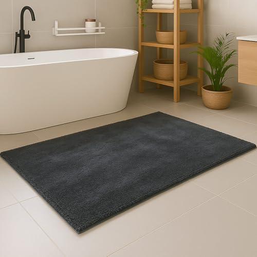 carpet city Badezimmer-Teppich Waschbar Anthrazit 40x60 cm - Weicher Badvorleger Einfarbig rutschfest - Duschvorleger, Badematte Soft-Touch Haptik