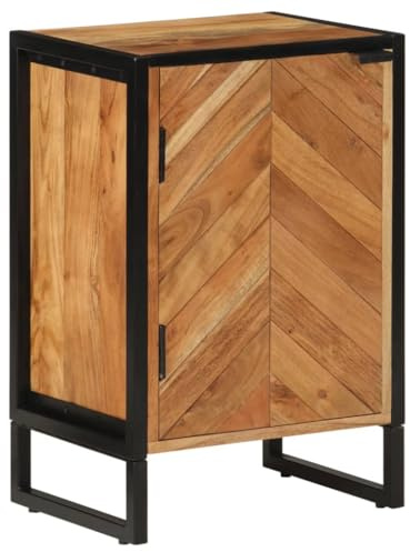 QZZCED Mueble de Baño en Madera Maciza de Acacia con Patas de Hierro 40x30x60 cm, Armario de Almacenamiento con Puerta y Espacio Amplio para Artículos de Tocador, Diseño Robusto