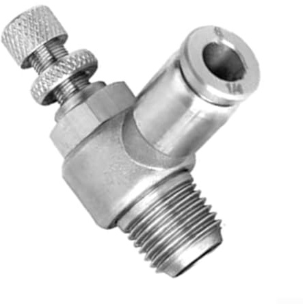 Gettimore Ensemble de soupapes d'accélérateur en acier inoxydable 304 pour un contrôle précis de la vitesse, 4 mm à M5/1/8/1/4, contrôle du débit pneumatique avec raccord de tuyau sans outil
