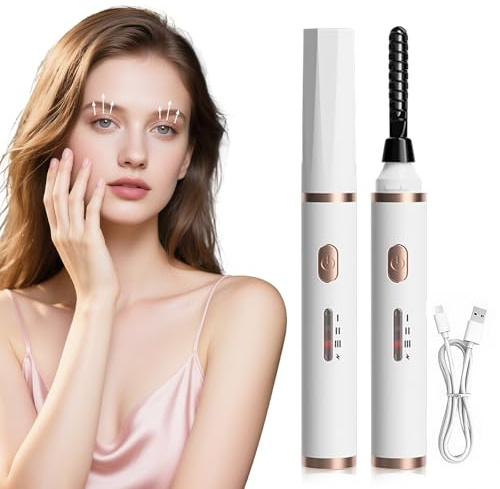 Wimpernzange Beheizbar Beheizbare Wimpernzange Wimpern Curler Elektrisch 3 Einstellbare Temperaturstufen Schnellaufheizung in 10 Sekunden für Alle Wimpern Geeignet Weiß mit 1 Ladekabel