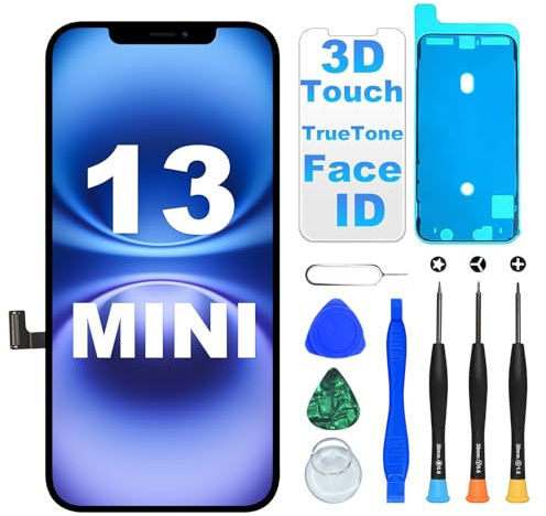DIGI4U Écran pour iPhone 13 Mini LCD, 5,4 Pouces FHD True Tone Display Face ID Écran Tactile 3D de Remplacement pour iPhone 13 Mini avec kit de réparation
