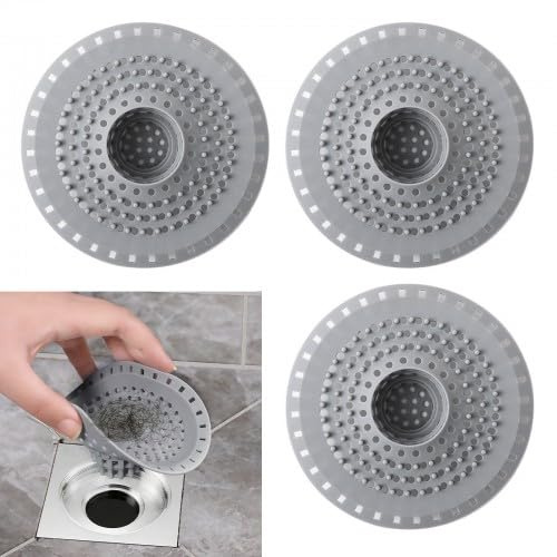 Silicone Sink Strainer and Shower Drain Hair Catcher, 2-in-1 Drain Cover Hair Stopper Trap for Bathroom Bathtub Kitchen, Flexible Drain Protector Plug Hole Hair Catcher (Grey)