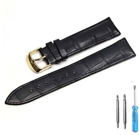 yangfangmei Klockband Läderremmar Klockarmband 12 mm 18 20 22 Klocktillbehör(Black Gold,18mm)