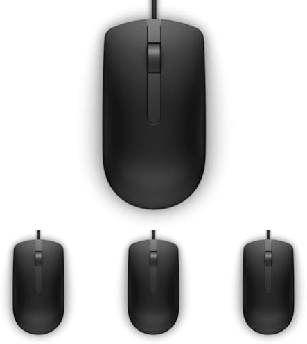 Dell MS116 - Mouse - Optical - 2 Buttons - Wired - USB - Black - Retail - for Inspiron 17R 57XX, 17R 7720, Latitude D630, Optiplex 50XX, 5250, 90XX, XPS One 27XX (Pack of 4)