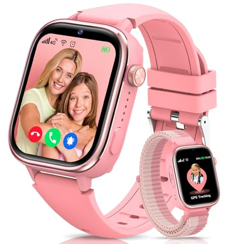 Velmood 4G Reloj Inteligente Niña, Smartwatch Niña con GPS y Llamadas, Videollamadas, Chat de Voz, SOS, Modo Escuela, Podómetro, Sueño, Despertador IP68 para Niñas Niños Rosa