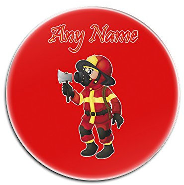 Personalised Gift - Set 4 Fireman with Axe Round Glass Coasters (Career Design Theme, Colour Options) - Any Name/Message on Your Unique Mat Pad - Red Uniform