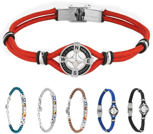 inSCINTILLE Bracciale Uomo Acciaio Simboli Nautica Rosa dei Venti, Regolabile 18-22 cm, Confezione Regalo Inclusa, Braccialetto Acciaio Inox, Bracciali Uomo