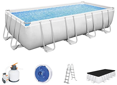 Bestway Power Steel Frame Pool Komplett-Set mit Sandfilteranlage 549 x 274 x 122 cm, lichtgrau, eckig