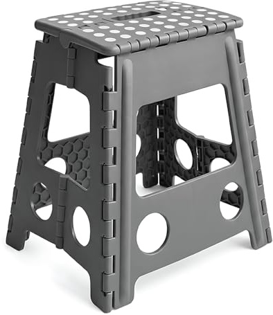 KCT Portable Folding Step Stool Lightweight Multi Purpose Home Stool Plastic Seat Grey