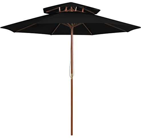 vidaXL Sonnenschirm mit Doppeldach Holzmast 8 Rippen Gartenschirm Ampelschirm Marktschirm Strandschirm Schirm Terrasse Garten Schwarz 270cm