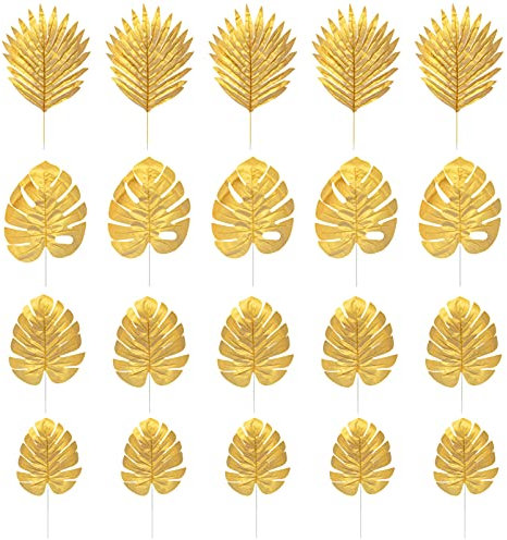 Amosfun 20 Pezzi Foglie Simulate Foglie Di Monstera Decorazioni Per La Casa Dorate Ghirlanda Di Vite Di Palma Tropicale Di Palma Ornamento Foglia D'Oro Felce Palmetto Pianta