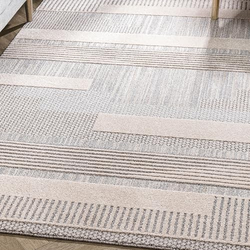 Well Woven Harlow Collection Briar Beige - Modern Tribal Minimalist Geometric 8x10 Area Rug - Ideal for Living Room, Dining Room & Bedroom - Durable, Stain Resistant & Easy to Clean