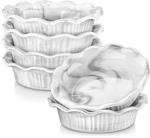 MALACASA, Serie Bake.Grey, 6 TLG. runde Marmor Porzellan Spitzenbackform Auflaufformen Brotbackform Ofenform Set Kastenform für Torten und Pasteten Kuchenform Backen Set 14 * 14 * 3,5cm 200ml
