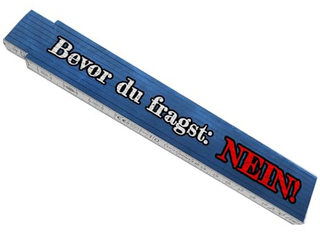 Bevor du fragst: NEIN! Meterstab aus Holz mit Marmoroptik in Blau Maßstab Spruch Metermaß Gliedermaßstab bedruckt lustig weiß cool Geschenk Richtfest stabil Geschenkidee praktisch