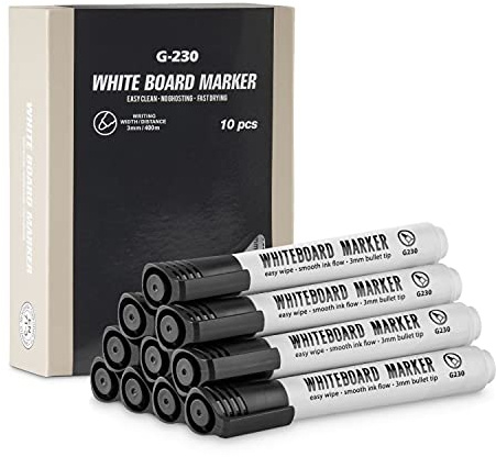 Magnetic Innovations Pack of 10 Black Dry Wipe Whiteboard Marker Pens, Ideal for the Office, Home or School use