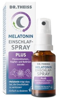 Dr. Theiss Melatonin Einschlaf-Spray Plus – 0,25 mg täglich | 20 ml | Hilfe bei Einschlafproblemen | Passionsblumen-, Hopfen- & Baldrianextrakt | Vegan