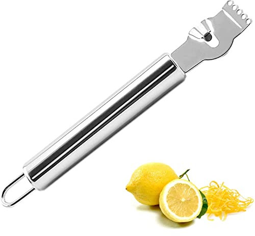 Senbos Pelador de Ralladura de Limón, Pelador de Cítricos de Naranja de Acero Inoxidable con Cuchillo de Canal y Lazo para Colgar, Peladorralladura de Limón Profesional para Cocina y Bar