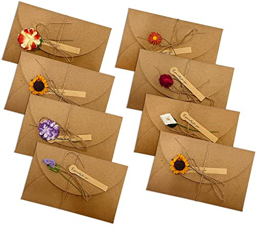 8 Stück Trockenblumen-Grußkarten, Postkartenumschläge, dekorative Vintage-Grußkarten, kreative DIY-Grußkarten für Feiertagssegen, Einladungen und mehr