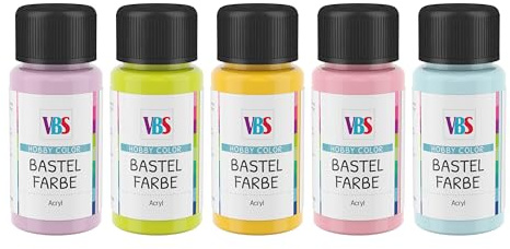 VBS Bastelfarben-Set Bonbon 5 Stk. für Pappe Terrakotta Leinwand MDF Papiermaché Seidenglänzend Lichtecht Wasserfest Speichelecht Wasserbasis Lösungsmittelfrei Kinderfreundlich Frühjahr