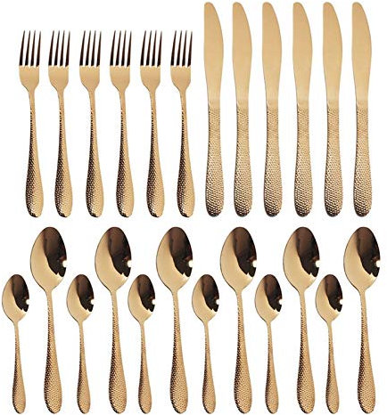 24 stücke Black Besteck Set Edelstahl Geschirr Set Gold Messer Gabeln Löffel Abendessen Geschirr Set Western Küche Flurwaren Set essgeschirr (Color : Rose)