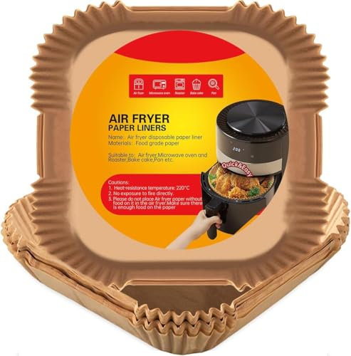Air Fryer Liners -Airfryer Liners Square Primium Quality 55PCS Unbleached Greaseproof Compatible with COSORI, Ninja, Tower,Tefal, Russell Hobbs Fryers Non-Stick Baking Paper Fryer Accessories 6.5Inch