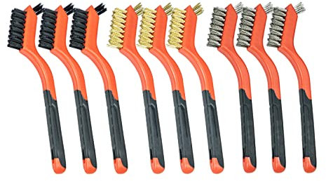 SALI 9 Stück Drahtbürsten Set Messing-Drahtbürste Edelstahl-Bürste Nylon-Bürsten Gebogener Griff erleichtert Schmutz Farbschrubben sowie das Entfernen von Farbflecken auf unbearbeiteten Metallteilen