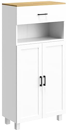 HOMCOM Sideboard Kitchen Cupboard with Drawer, Doors, 130cm White