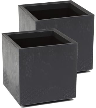 Kreher Set: 2 x XL Pflanzkasten Karo in verschiedenen Formaten und Farben. Tolle Beton Optik in Grau oder Anthrazit! Aus robustem recyceltem Kunststoff! (36 Liter Anthrazit)