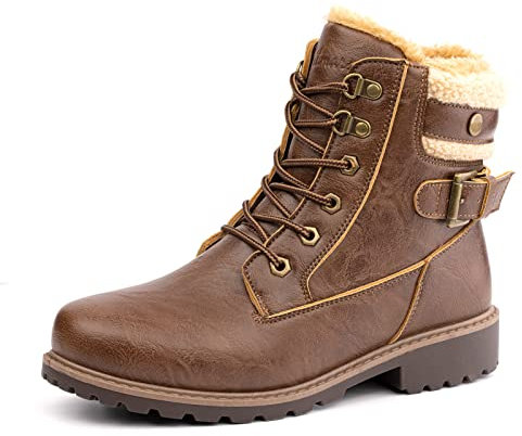 Winter Boots Women Ankle Boots Ladies Snow Boots Cushioned Wide Lace Up Rubber Ankle Boots Comfy Non Slip Warm Cosy Boots Dark Brown Size 7 UK