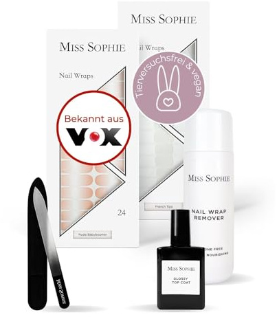 Original Miss Sophie Starterset I Selbstklebende Nagelfolien I Nagelaufkleber in Nude Babyboomer & French Tips I Kein Absplittern I Langer Halt I Schnelle & einfache Anwendung I Premium Nagellackfolie
