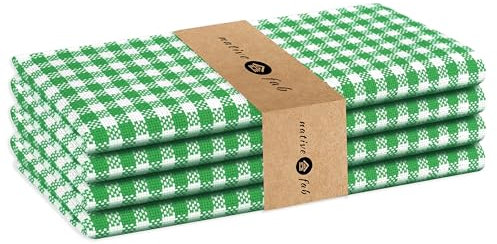Native Fab Set of 4 Gingham Mini Check Cloth Dinner Napkins 100% Cotton 16x16 inches Soft Comfortable Absorbent Restaurant Hotel Quality - Easy Care Washable Wedding Daily Everyday Use - Green