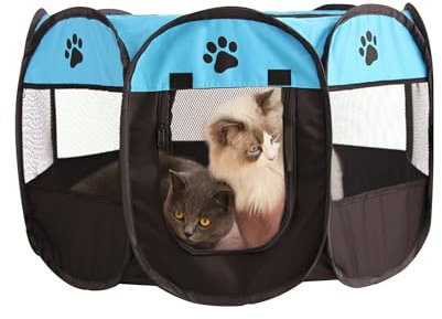 Galatée Tragbarer Haustier-Laufstall, Faltbarer Hunde-Laufstall Für Drinnen Und Draußen, Reisen, Camping, Multifunktionales Hundezelt, Haustier-Laufstall Für Hunde Und Katzen(L, Blau)