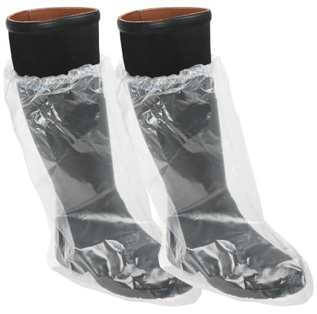 TronicXL 100 Stück Einmal Überstiefel aus PE-Folie, feste Qualität, transparent, mit Gummizug I schuh schutz überzug Produktion Einweg Stiefelüberzieher Wasserdichte Regenschuh Abdeckungen