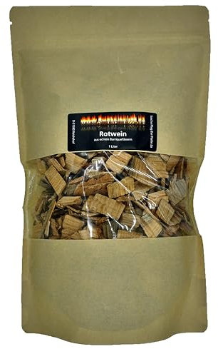 www.Smokerholz24.de BBQ Plag Smoking Chips Red Wine, 1 Litre Pure Variety Chips Made of Real Red Wine Barrel Wood - for Fruity Tart Smoke Flavours When Grilling & Smoking