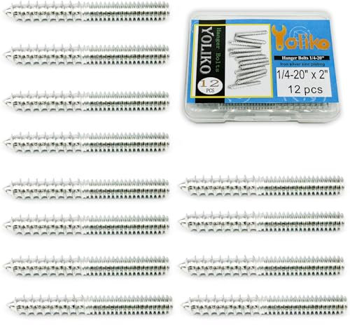 Yoliko 12 Pack 1/4-20 x 2 Inch Silver Hanger Bolts 1/4-20 Double Headed Bolts 1/4 Wood Dowel Screw Self-Tapping Screw Hanger Bolts for Furniture Screws Double Screw Threaded Rods Bolt 50mm Length