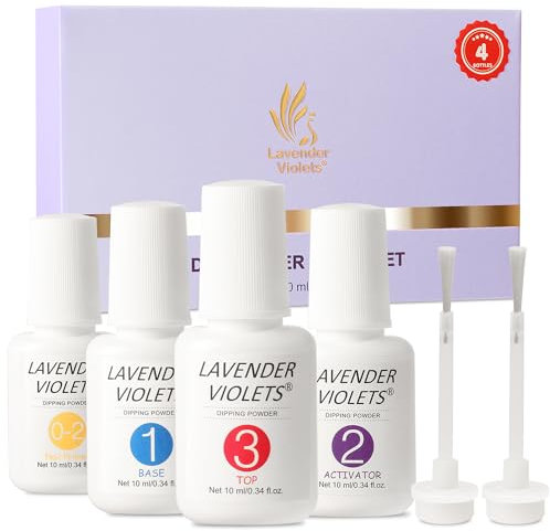 Lavender Violets Dip Powder Liquid Set mit Nagel Primer, Aktivator Base Top Coat Ersatzbürste Dipping Powder Nail Kit Essential Portability Flüssigkeitsset Tragbarkeit J781