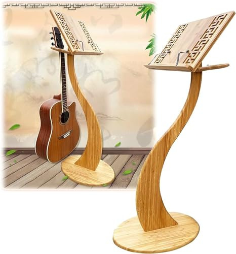 Notenständer - Orchester Holz Notenständer - Gitarre Violine Notenständer mit Retro Hohl, 340° Flip Design, Abnehmbar, Für Lesen & Schreibtisch & Display, S-Halterung, Stabil und Langlebig