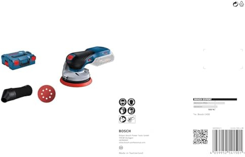 Bosch Professional 18V System GEX 18V-125 - Lijadora excéntrica a batería (Ø 125 mm, en L-BOXX) + 6 piezas Set de lijas Expert C470-8 agujeros (Madera dura, Pintura sobre madera, grano 60/120/240)