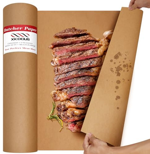XKDOUS 12” x 80’ Brown Butcher Paper Roll for Smoking Meat, BBQ, Grilling