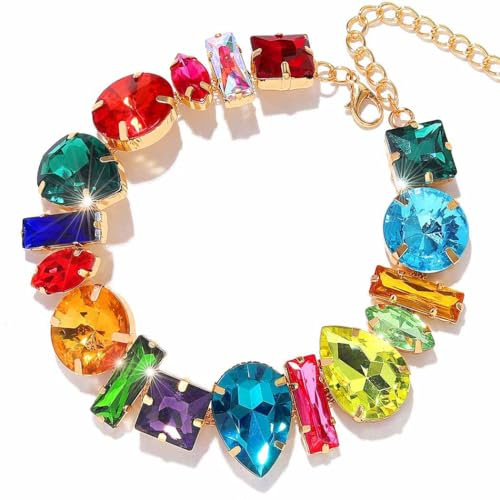 ACEDRE Colorful Crystal Choker Necklace Gold Sparkly Diamond Chokers Rhinestone Rave Prom Neck Chain for Women