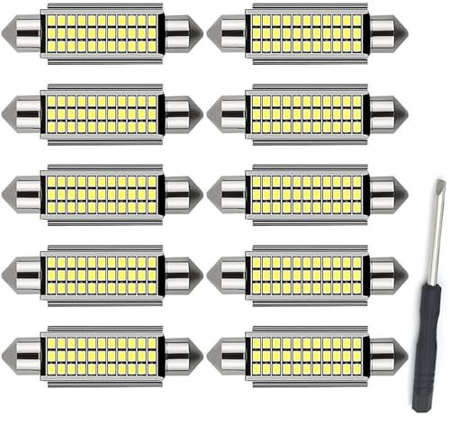 TITKBOW 10 Piezas 41MM Festoon Luces Interiores del Automóvil LED, Con Radiador en la parte Trasera Luces Interiores del Coche, Enchufar y Jugar Luz de Lectura LED para Matrícula de Coche, Blanco