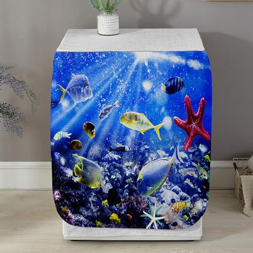 Highdi Housse de Protection pour Machine à Laver, Chargement Frontal Housse La Poussière avec Ouverture Frontale pour Linge Domestique (Capacité S 6~7.5KG,Étoile de mer)